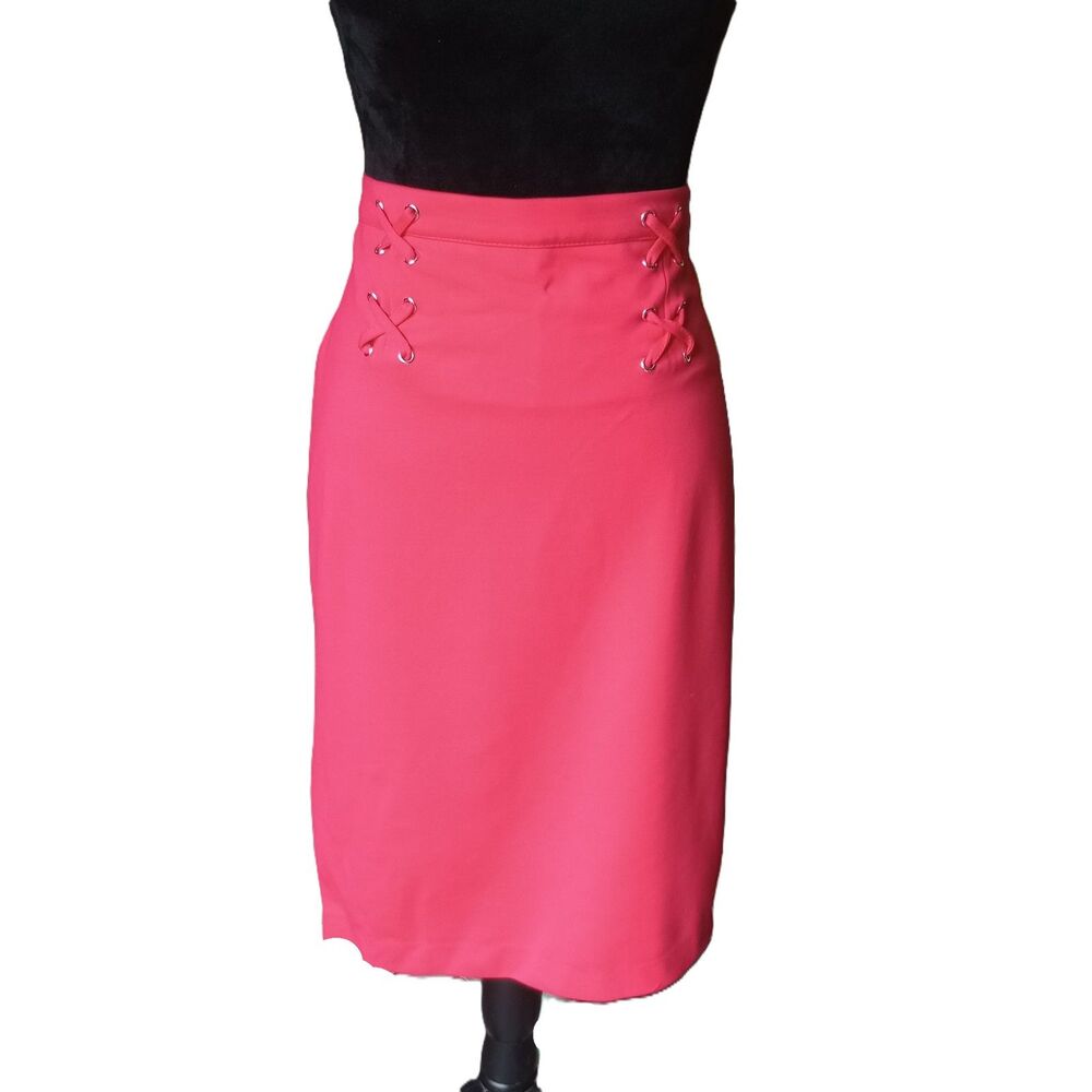 89th & Madison Women's S Pencil Midi Skirt Crisscross Lace Up Corset Detailing